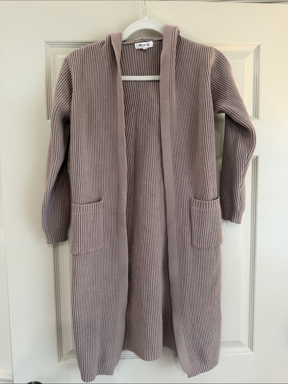 Long Open-Front Ribbed Cardigan - Mauve Taupe
